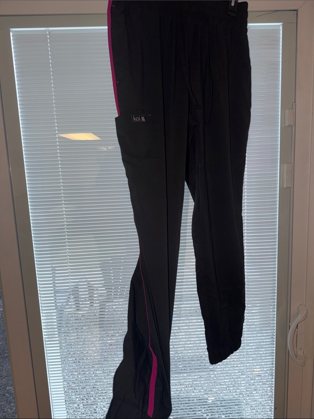 Women’s Koi  Black Scrub Joggers with Magenta Side Stripe